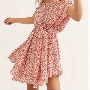 Free People Mini Dress White Red Ditsy Floral Tunic Cottagecore size S